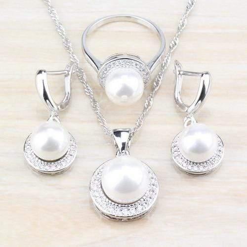 Planet Gates 3-piece set / 7 Freshwater Pearls White Round 925 Silver Jewelry Sets For Women Wedding Bridal Costume Sets And Free Gift