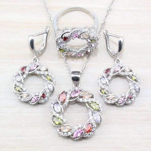 Planet Gates 3-piece set / 8 Cubic Zirconia 925 Sterling Silver Women Wedding Jewelry Set Ring Size 6/7/8/9/10 Free Gift  Box T295