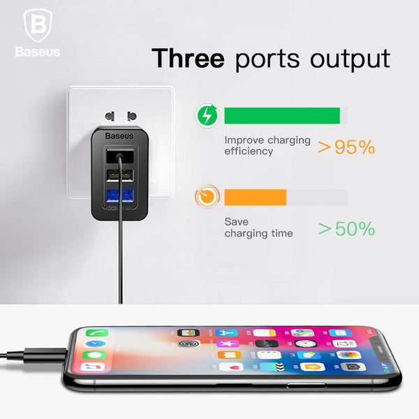 Planet Gates 3 Port USB Charger 3 in 1 Triple EU US UK Plug 2.4A Travel Wall Charger Adapter Mobile Phone Charger For iPhone X Samsung