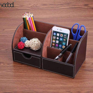 Planet Gates 3 PU Leather Office Desk Organizer Desktop Card Pencil Pen Holder Stationery Storage Box Container Accessories School Supplies