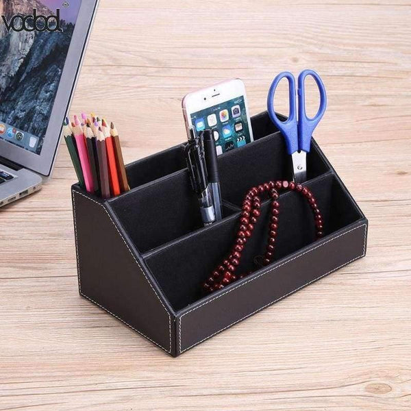 Planet Gates 3 PU Leather Office Desk Organizer Desktop Card Pencil Pen Holder Stationery Storage Box Container Accessories School Supplies