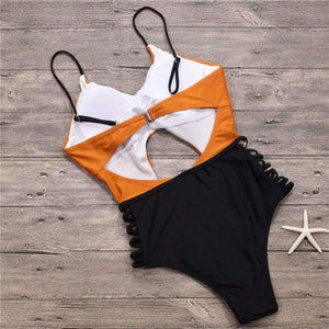 Planet Gates 3 / S Sexy Women Swimwear One Piece Swimsuit Monokini Push Up Padded High Waist Beachwear Bandage One Piece Swimwear