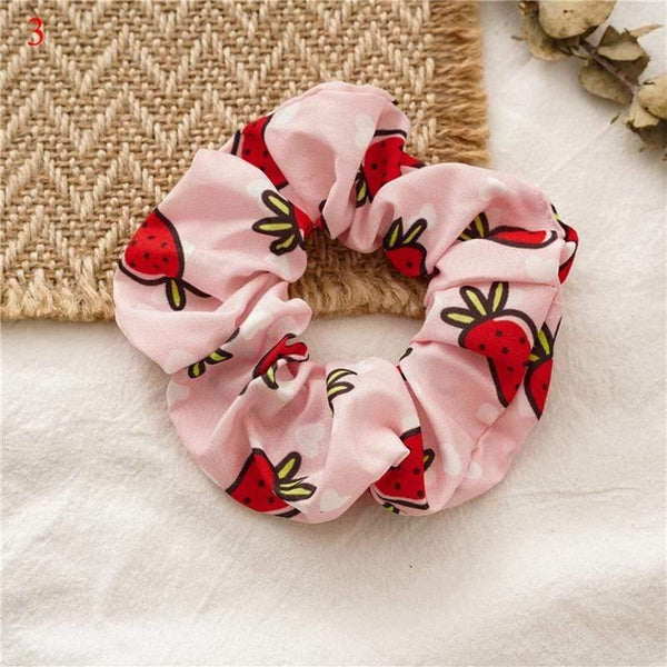 Scrunchies Stretch Headband Fruit Print Strawberry Hair Rope Women Elastic Hair Bands Girls Hair Ties Women Hair Accessories