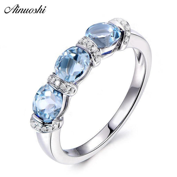 Planet Gates 3 Stones Ring 925 Silver 1.5 Carat Oval Cut Sky Blue Natural Topaz Band Women Engagement Wedding