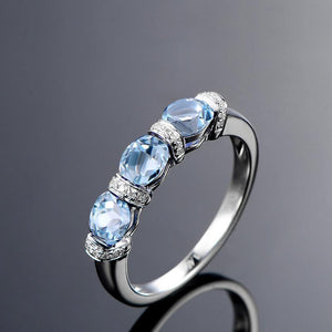 Planet Gates 3 Stones Ring 925 Silver 1.5 Carat Oval Cut Sky Blue Natural Topaz Band Women Engagement Wedding