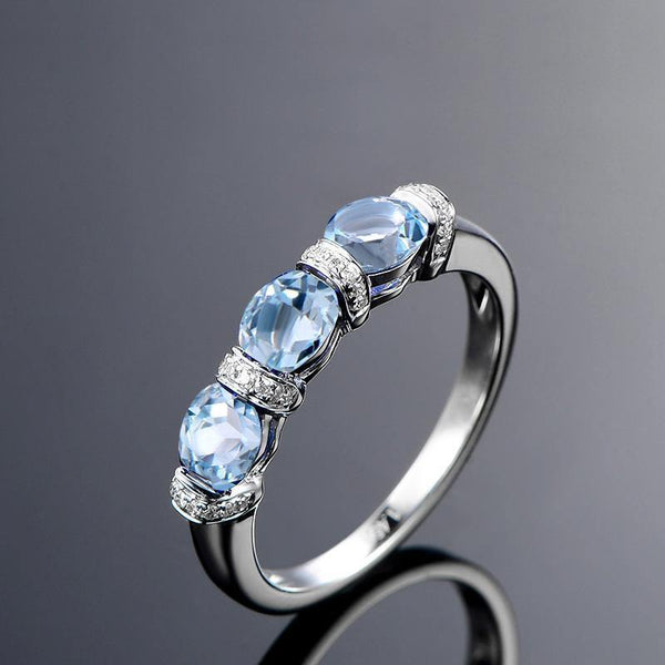 Planet Gates 3 Stones Ring 925 Silver 1.5 Carat Oval Cut Sky Blue Natural Topaz Band Women Engagement Wedding
