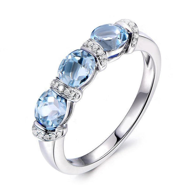 Planet Gates 3 Stones Ring 925 Silver 1.5 Carat Oval Cut Sky Blue Natural Topaz Band Women Engagement Wedding