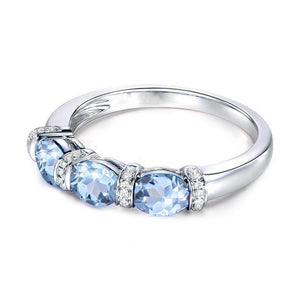 Planet Gates 3 Stones Ring 925 Silver 1.5 Carat Oval Cut Sky Blue Natural Topaz Band Women Engagement Wedding