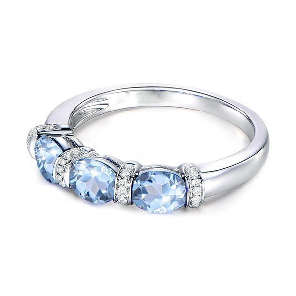 Planet Gates 3 Stones Ring 925 Silver 1.5 Carat Oval Cut Sky Blue Natural Topaz Band Women Engagement Wedding