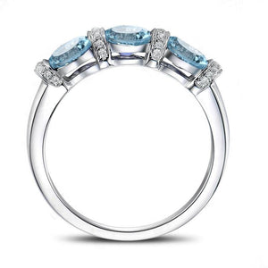 Planet Gates 3 Stones Ring 925 Silver 1.5 Carat Oval Cut Sky Blue Natural Topaz Band Women Engagement Wedding