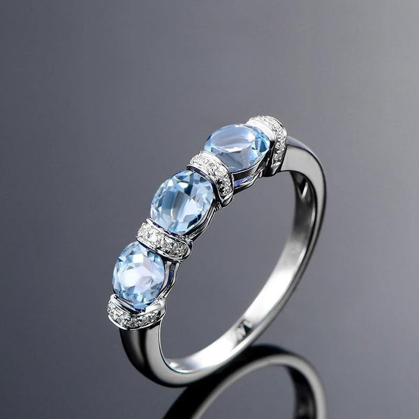 Planet Gates 3 Stones Ring 925 Silver 1.5 Carat Oval Cut Sky Blue Natural Topaz Band Women Engagement Wedding