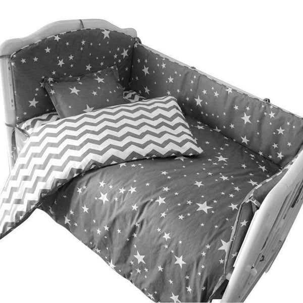 Planet Gates 3 to 7Pcs Cotton Baby Bedding Set Grey Star Pattern Baby Bed Linen For Newborns Baby Sheet Bumpers Pillow Duvet Crib Bumpers