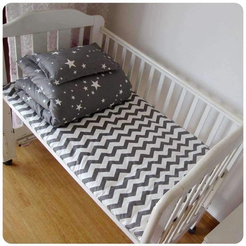3 to 7Pcs Cotton Baby Bedding Set Grey Star Pattern Baby Bed Linen For