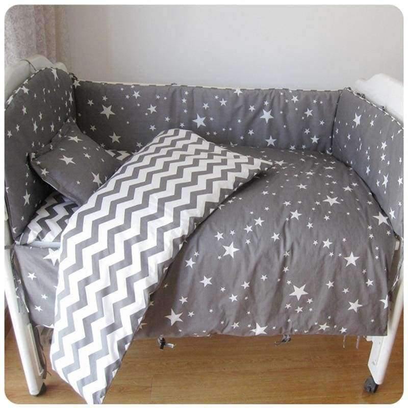 3 to 7Pcs Cotton Baby Bedding Set Grey Star Pattern Baby Bed Linen For