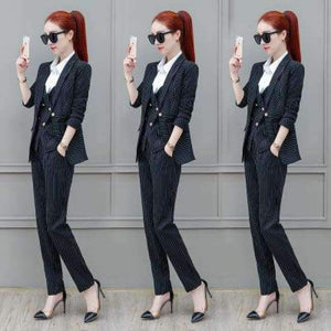 Planet Gates 3 / XL Suits 3 Piece Set for Women Single buckle Striped Blazer Jacket & Trouser shirt Office Lady Suit Feminino
