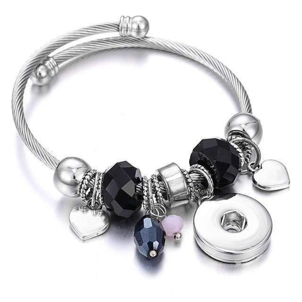 Planet Gates 30 Bracelets for 18mm Snaps Jewelry Elastic Silver Beaded Snap Bracelet Bangles Fit Snap Buttons Jewelry Charms Bracelet