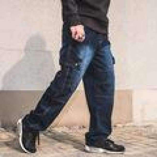 Planet Gates 30 Plus Size Мъжки карго дънки в руски стил с карго джоб, широки карго панталони, деним, черни, свободни прави дънки за мъже