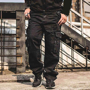 Planet Gates 30 Plus Size Мъжки карго дънки в руски стил с карго джоб, широки карго панталони, деним, черни, свободни прави дънки за мъже