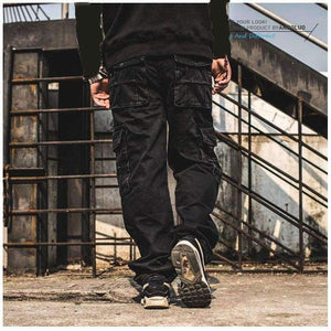 Planet Gates 30 Plus Size Мъжки карго дънки в руски стил с карго джоб, широки карго панталони, деним, черни, свободни прави дънки за мъже