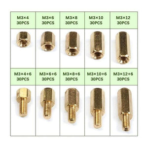 300 PCS M2/M3/M4 Hex Brass Copper Pillar Stand Off Hex Column Spacer Screw Nut Fastener Tool Set For Machine Automobile Kit