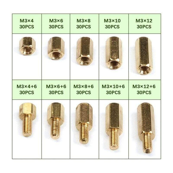 300 PCS M2/M3/M4 Hex Brass Copper Pillar Stand Off Hex Column Spacer Screw Nut Fastener Tool Set For Machine Automobile Kit