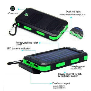 Planet Gates 30000mAh Dual USB Power Bank Waterproof Durable Portable Solar Charger Power Bank With Compass 2 LED light for iphone5 6 7 8 X