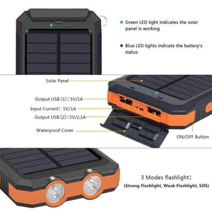 Planet Gates 30000mAh Dual USB Power Bank Waterproof Durable Portable Solar Charger Power Bank With Compass 2 LED light for iphone5 6 7 8 X