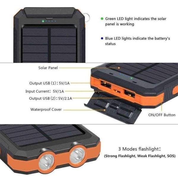 Planet Gates 30000mAh Dual USB Power Bank Waterproof Durable Portable Solar Charger Power Bank With Compass 2 LED light for iphone5 6 7 8 X
