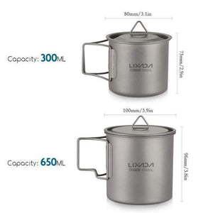 Planet Gates 300ml and 650 ml Outdoor Titanium Cup Mug Pots Tableware Camping Cup Picnic Water Cup Mug of Coffee Tea with Lid 300/350/420/550/650/750ml