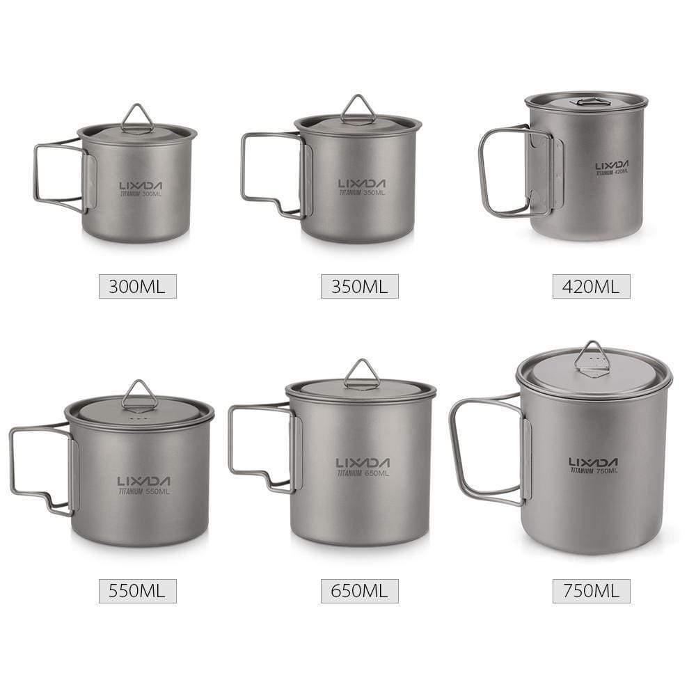 Planet Gates 300ml Outdoor Titanium Cup Mug Pots Tableware Camping Cup Picnic Water Cup Mug of Coffee Tea with Lid 300/350/420/550/650/750ml
