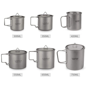 Planet Gates 300ml Outdoor Titanium Cup Mug Pots Tableware Camping Cup Picnic Water Cup Mug of Coffee Tea with Lid 300/350/420/550/650/750ml
