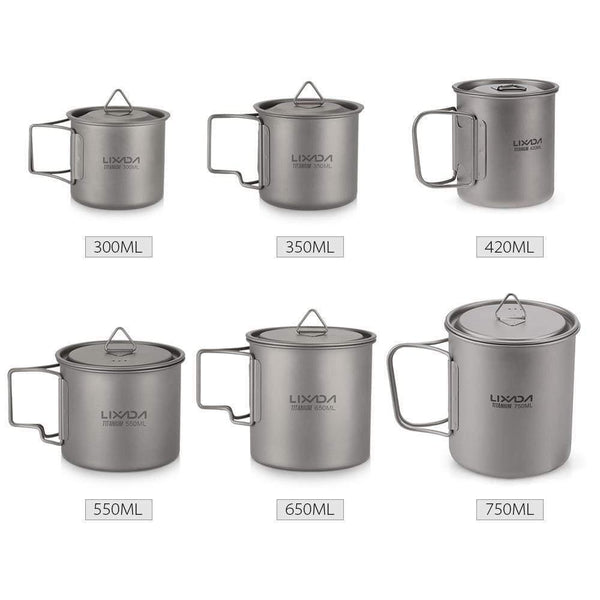 Planet Gates 300ml Outdoor Titanium Cup Mug Pots Tableware Camping Cup Picnic Water Cup Mug of Coffee Tea with Lid 300/350/420/550/650/750ml