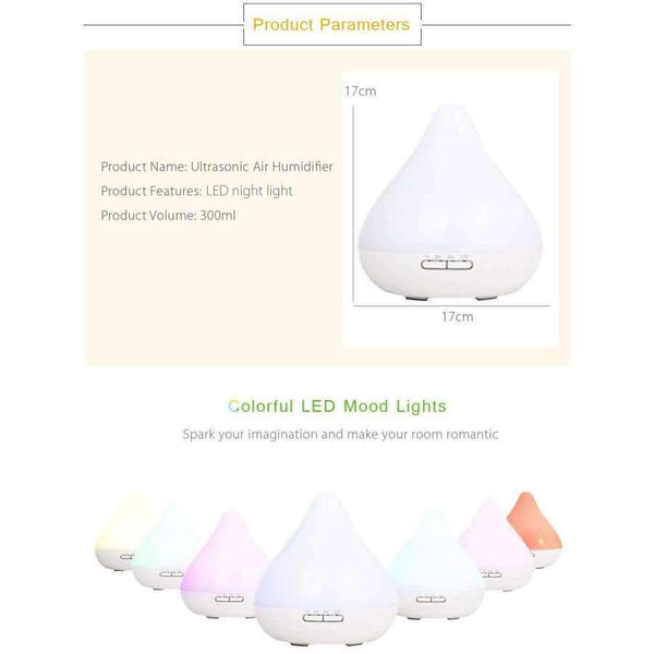 Planet Gates 300ml Ultrasonic Air Humidifier Aromatherapy Essential Oil Diffuser 5 In 1 With 6 Color Changing LED Lights For Home Appliances