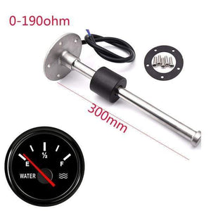 Planet Gates 300mm Bb gauge 52MM Gauge Water Level Gauge Red Light 0-190Ohm Water Tank Level Indicator Meter with Fuel Level Sensor 150MM 200MM 250MM 400MM