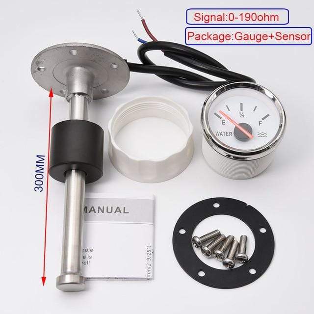 Planet Gates Boat Car 52MM Water Level Gauges 0-190ohm Red Backlight Marine Water Tank Level Indicator Meter Water Level Sensor 100-550MM
