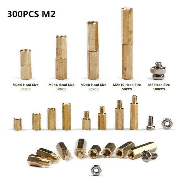 300 PCS M2/M3/M4 Hex Brass Copper Pillar Stand Off Hex Column Spacer Screw Nut Fastener Tool Set For Machine Automobile Kit