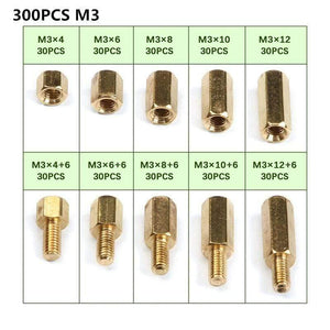 300 PCS M2/M3/M4 Hex Brass Copper Pillar Stand Off Hex Column Spacer Screw Nut Fastener Tool Set For Machine Automobile Kit