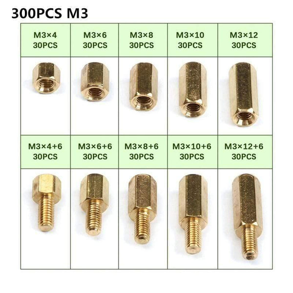 300 PCS M2/M3/M4 Hex Brass Copper Pillar Stand Off Hex Column Spacer Screw Nut Fastener Tool Set For Machine Automobile Kit