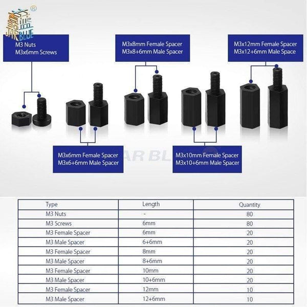 300pcs M3NH1 M3 Nylon Screw White/Black Hex Nylon Standoff Spacer Column Flat Head Nylon Plastic Spacing Screws Nuts