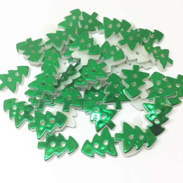 Planet Gates 300pcs Metallic Dark Green Surface Christmas Tree Buttons Resin 2 Holes Sewing Button Embellishments For Cardmaking 13x17mm
