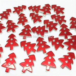 Planet Gates 300pcs Metallic Red Color Surface Christmas Tree Buttons Resin 2 Holes Sewing Button Embellishments For Cardmaking 13x17mm
