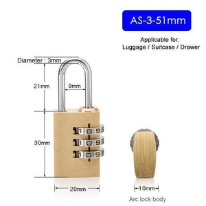 Planet Gates 3010 AS-3-51 Solid Brass Copper Security Padlock Password Combination Code Lock For Gym Digital Locker Suitcase Drawer Lock Hardware