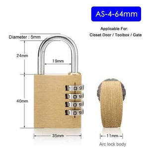 Planet Gates 3010 AS-4-64 Solid Brass Copper Security Padlock Password Combination Code Lock For Gym Digital Locker Suitcase Drawer Lock Hardware
