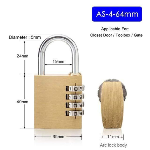 Planet Gates 3010 AS-4-64 Solid Brass Copper Security Padlock Password Combination Code Lock For Gym Digital Locker Suitcase Drawer Lock Hardware