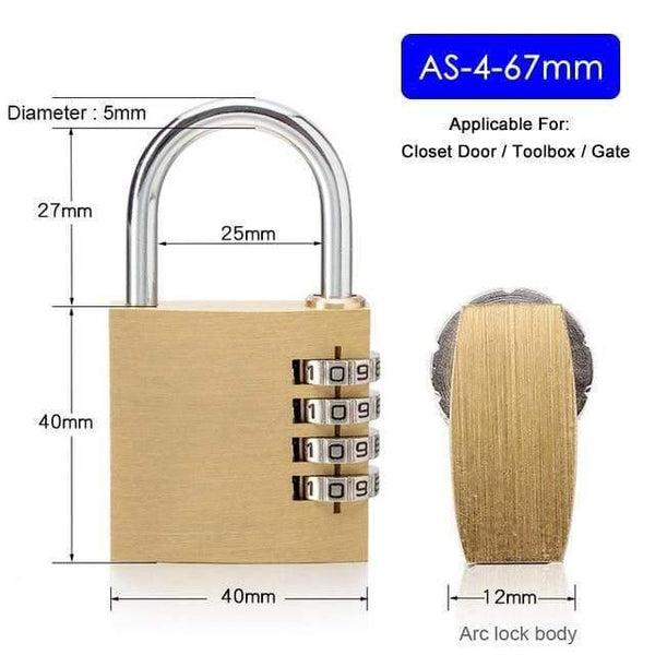 Planet Gates 3010 AS-4-67 Solid Brass Copper Security Padlock Password Combination Code Lock For Gym Digital Locker Suitcase Drawer Lock Hardware