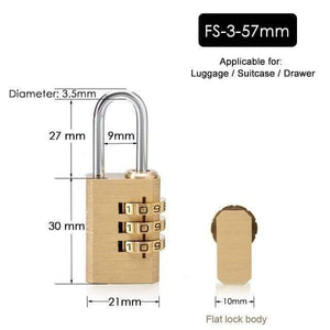 Planet Gates 3010 FS-3-57 Solid Brass Copper Security Padlock Password Combination Code Lock For Gym Digital Locker Suitcase Drawer Lock Hardware
