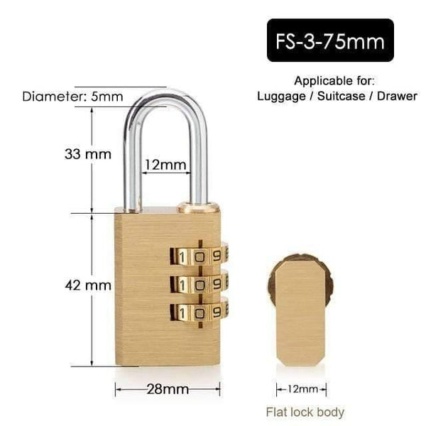 Planet Gates 3010 FS-3-75 Solid Brass Copper Security Padlock Password Combination Code Lock For Gym Digital Locker Suitcase Drawer Lock Hardware