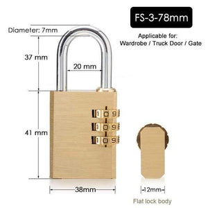 Planet Gates 3010 FS-3-78 Solid Brass Copper Security Padlock Password Combination Code Lock For Gym Digital Locker Suitcase Drawer Lock Hardware