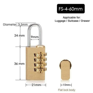 Planet Gates 3010 FS-4-60 Solid Brass Copper Security Padlock Password Combination Code Lock For Gym Digital Locker Suitcase Drawer Lock Hardware