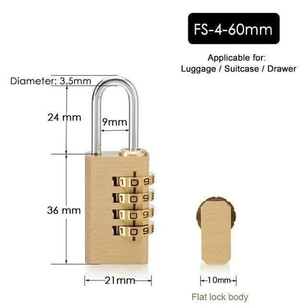 Planet Gates 3010 FS-4-60 Solid Brass Copper Security Padlock Password Combination Code Lock For Gym Digital Locker Suitcase Drawer Lock Hardware